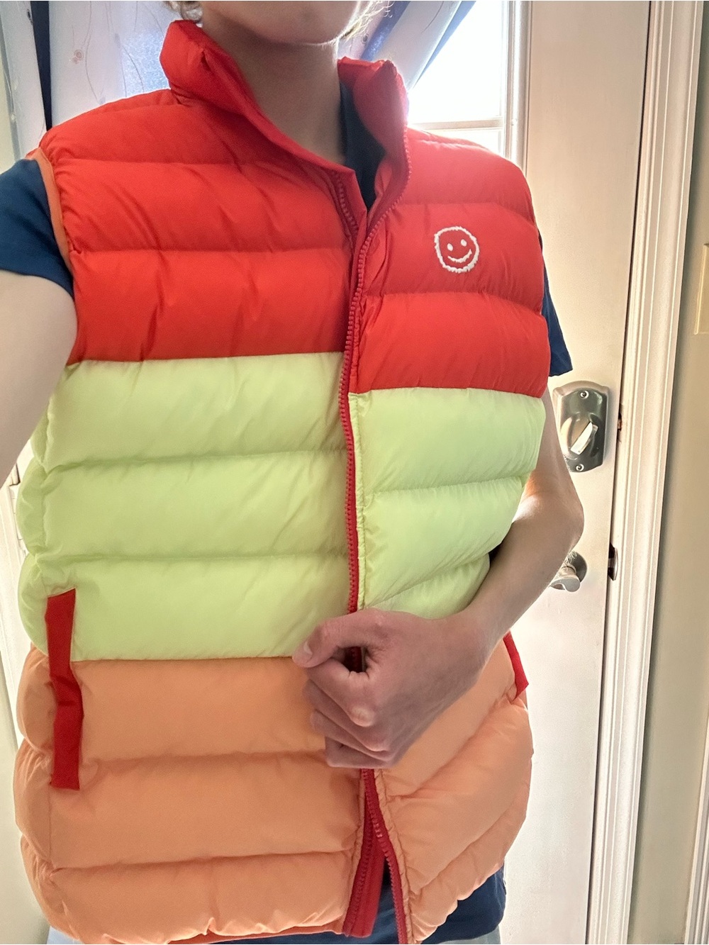 Men’s Large TommyInnit Puffer Vest Orange/Yellow/Peach with Red Accents